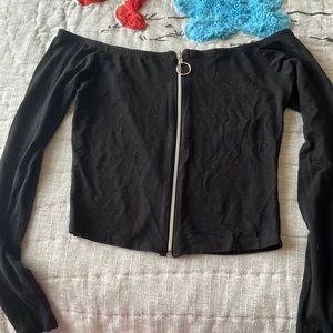 Black Off-the-Shoulder Top with Zipper- Size Small